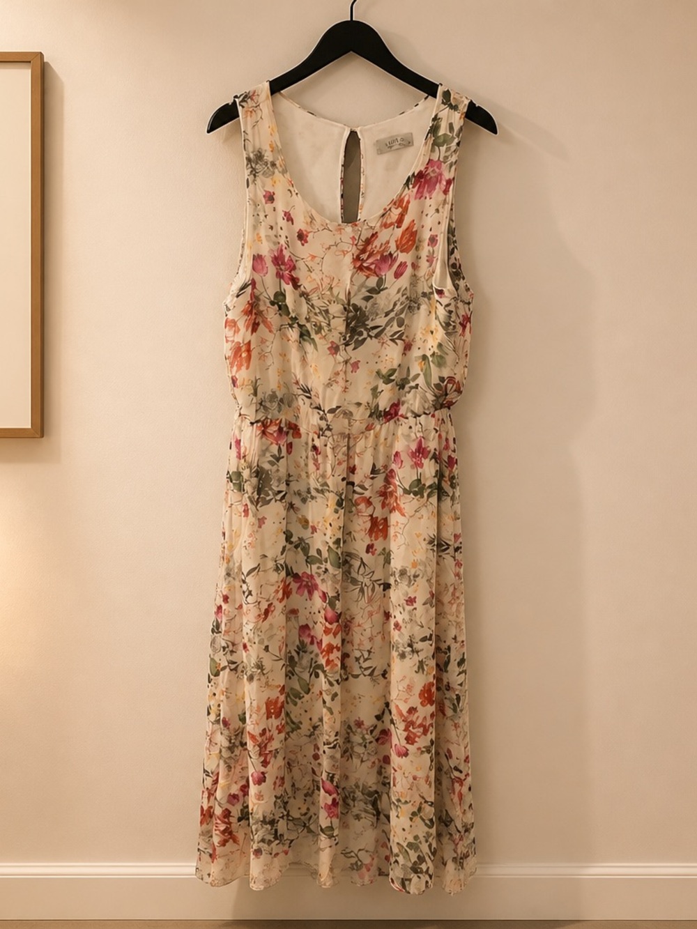 LARA Sleeveless Floral Maxi Dress in Ivory with Pink & Orange Accents